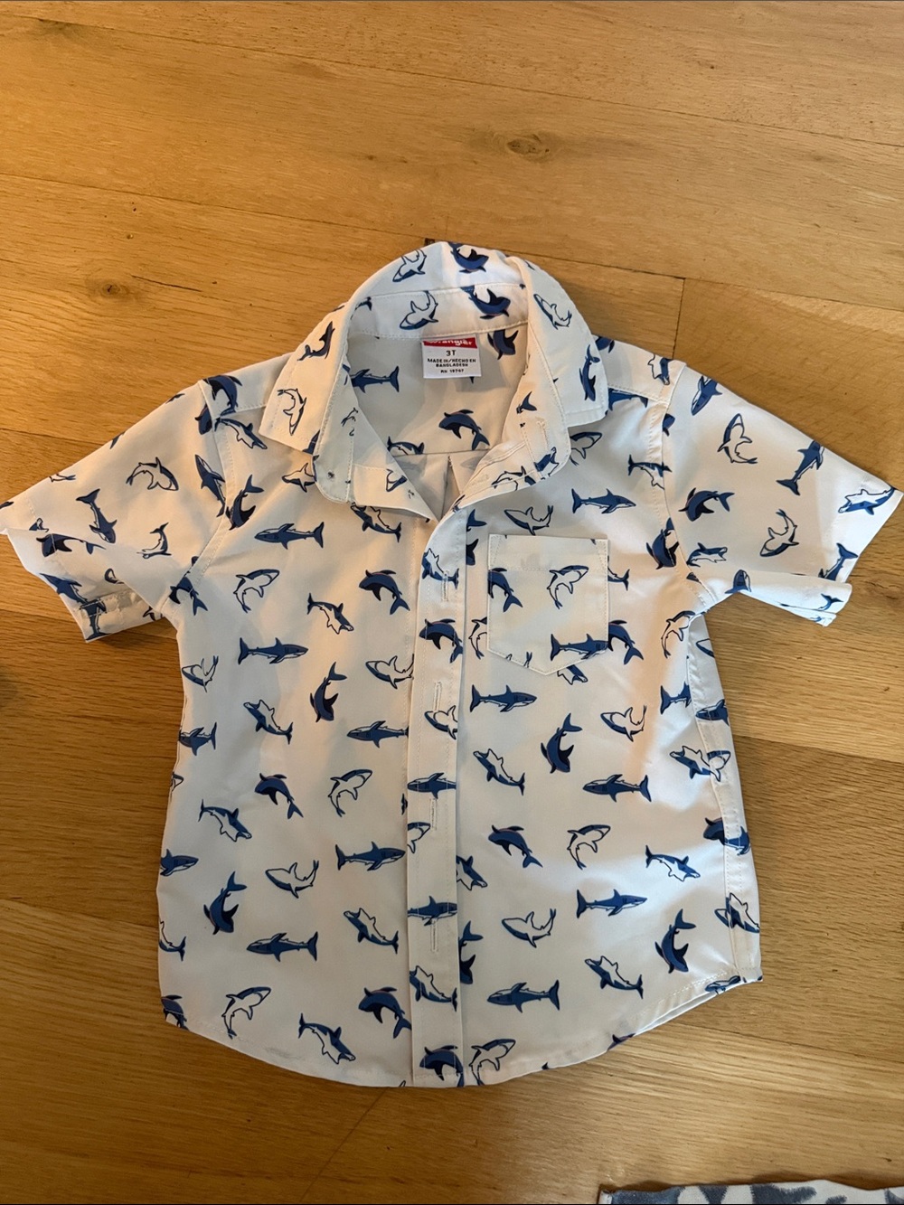Wrangler White Button-Down Shirt with Blue Shark Print